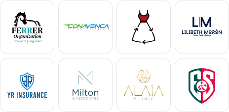 Logotipos de empresas y marcas: Ferrer Organisation, Conavenca, LIM, YR Insurance, Milton & Associates, Alaïa Clinic y CS